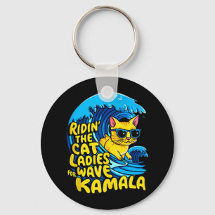 Riding Cat Ladies Blue Wave For Kamala Harris Pres Key Ring