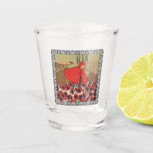 Riding Hood Field of Flowers Wolf Ornate Border Shot Glass
