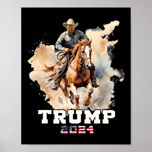 Riding Horse American Flag Cowboy 1  Poster (Front)