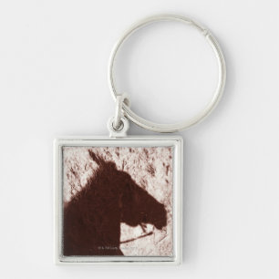 riding horse's head shadow on trail floor Jasper Key Ring