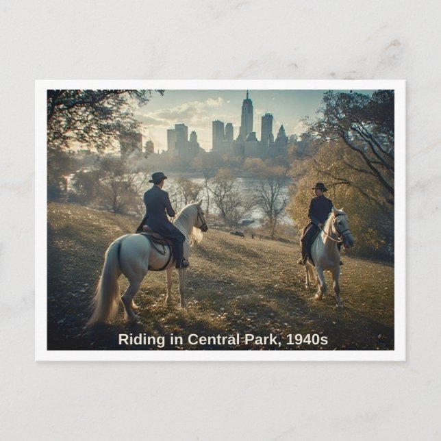 Riding in Central Park, 1940s Scene Postcard (Front)