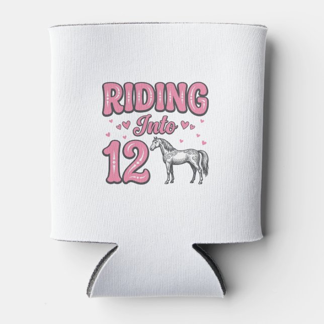 Riding Into 12 Horse Birthday Vector Design_1 Can Cooler (Front)