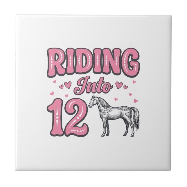 Riding Into 12 Horse Birthday Vector Design_1 Tile (Front)