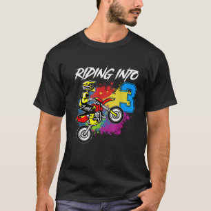 Riding Into 3 Years Old 3rd Birthday Boy Dirt Bike T-Shirt