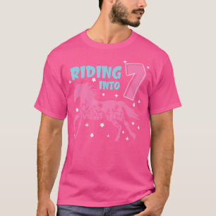Riding Into 7 Pink Horses 7Th Birthday Girl 7 Year T-Shirt