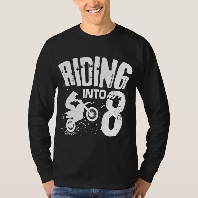 Riding Into 8 Funny Dirt Bike eighth Birthday Bike T-Shirt (Front)