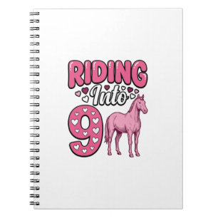 Riding Into 9 Horse Birthday Girl Vintage Shirt De Notebook