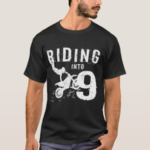 Riding Into 9 Years Old 9th Birthday Boy Dirt Bike T-Shirt