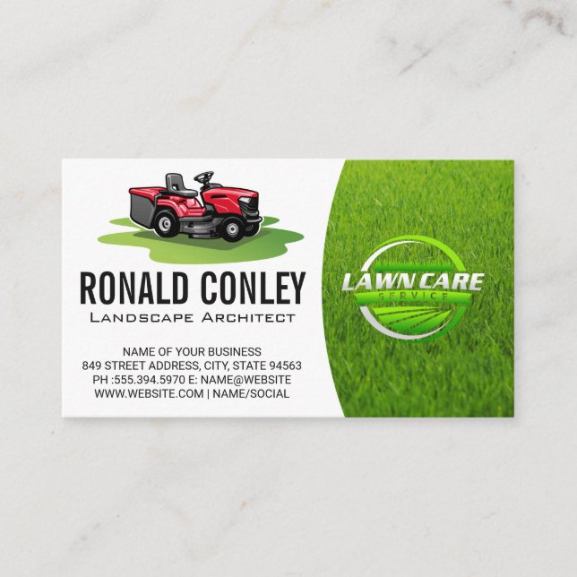 Riding Lawn Mower | Grass | Lawn Care Business Card (Front)
