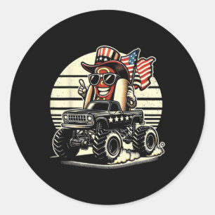 Riding Monster Truck 4th Of July Usa Flag Cute Hot Classic Round Sticker