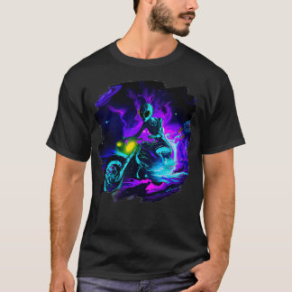 Riding Motorcycle Dirt Bike in Space s Biker T-Shirt