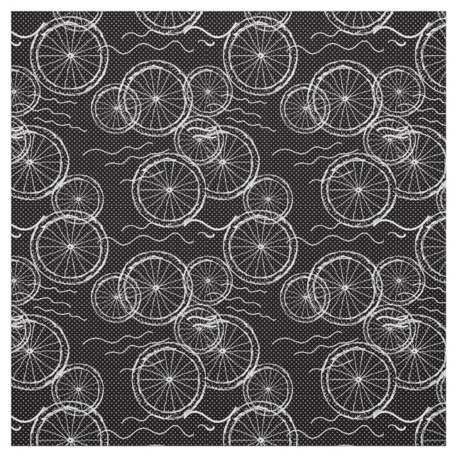 Riding my Bicycle - black & white repeat pattern Fabric (Swatch)