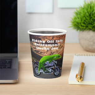 Riding Off Into Retirement Custom Gecko Motorcycle Paper Cups