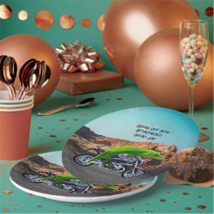 Riding Off Into Retirement Custom Gecko Motorcycle Paper Plate