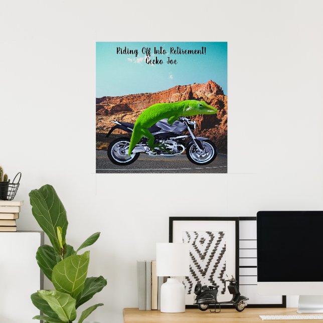 Riding Off Into Retirement Custom Gecko Motorcycle Poster (Home Office)