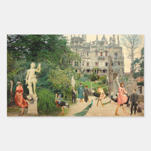 Riding ostriches in A Regaleira (Portugal) Rectangular Sticker