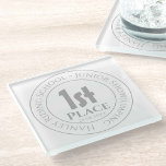 Riding School Showjumping 1st Prize Trophy Award Glass Coaster<br><div class="desc">Riding School - Equestrian Showjumping Competition Prize Trophy Award for a winner or runner-up of a prize competition. Commemorative trophy award. Glass award to commemorate a win or a place in a Riding School - Equestrian Showjumping event or competition. 1st prize. Includes Date of Achievement.</div>