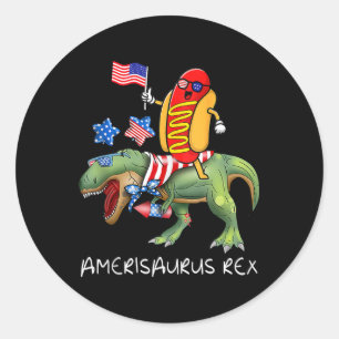 Riding T Rex Dinosaur 4th Of July Amerisaurus Funn Classic Round Sticker