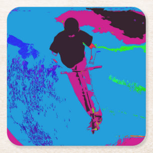 Riding the Galaxy - Scooter Rider Square Paper Coaster