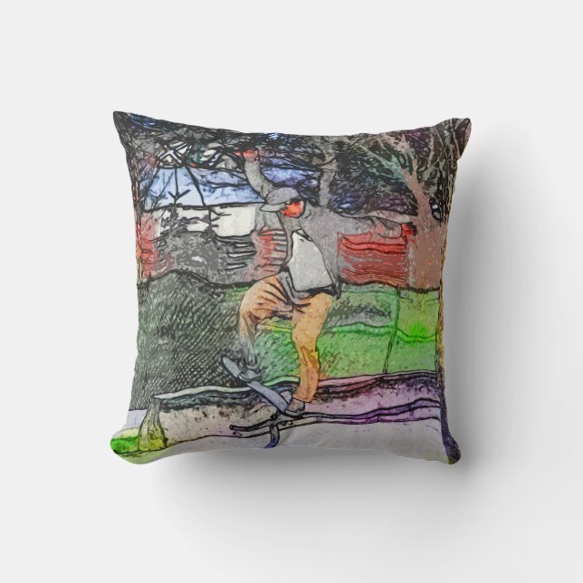 Riding the Rails - Cartoon Skateboarder Design Cushion (Front)