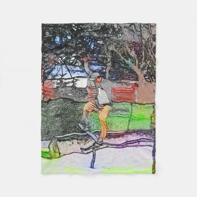 Riding the Rails - Cartoon Skateboarder Design Fleece Blanket (Front)