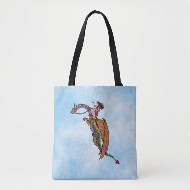 Riding the Rainbow Dragon Tote Bag (Front)