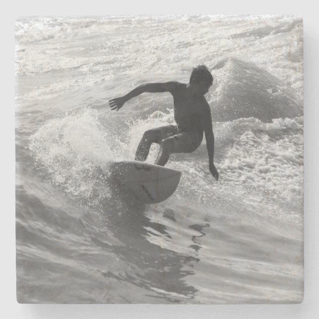 Riding The Wave Grayscale Stone Coaster (Front)