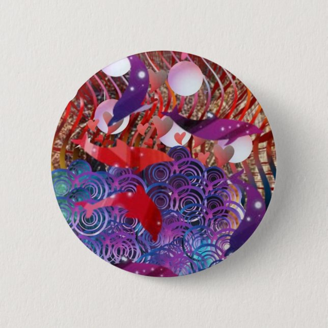 Riding the Waves 6 Cm Round Badge (Front)