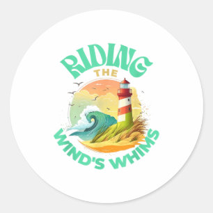 Riding The Wind's Whims Ocean Humor Lighthouse Sce Classic Round Sticker