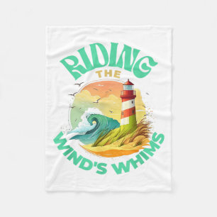Riding The Wind's Whims Ocean Humor Lighthouse Sce Fleece Blanket