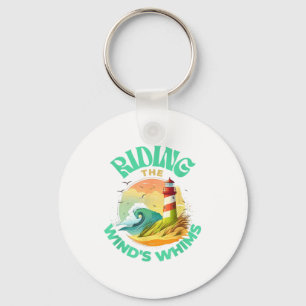 Riding The Wind's Whims Ocean Humor Lighthouse Sce Key Ring