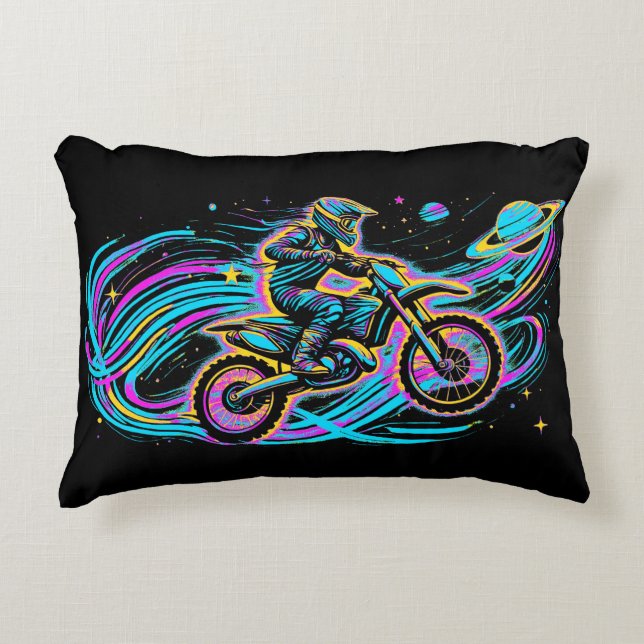 Riding through Space - Motocross Rider Decorative Cushion (Front)