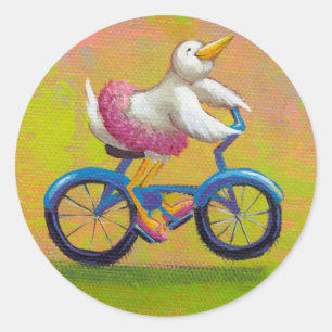Riding to the Recital - fun happy bicycling bird Classic Round Sticker