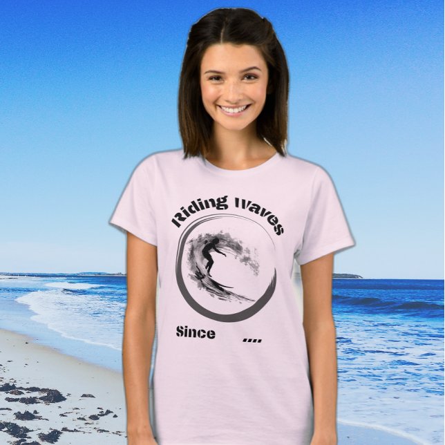 Riding waves since...black and grey surfer design T-Shirt (Creator Uploaded)