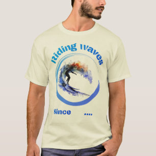 Riding waves since... vibrant colours surfer desig T-Shirt