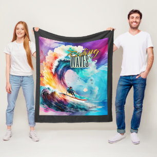Riding Waves, Surfer in Colourful Ocean, Sporting Fleece Blanket
