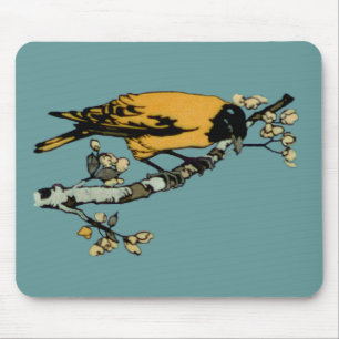 Rielaboration of Yellow Vintage Bird Illustration Mouse Pad