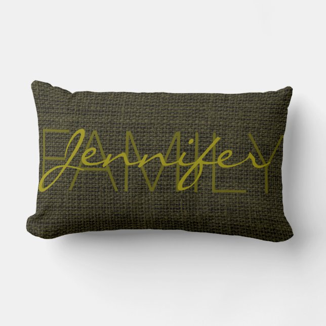 Rifle green Rustic Burlap Monogram Lumbar Cushion (Front)