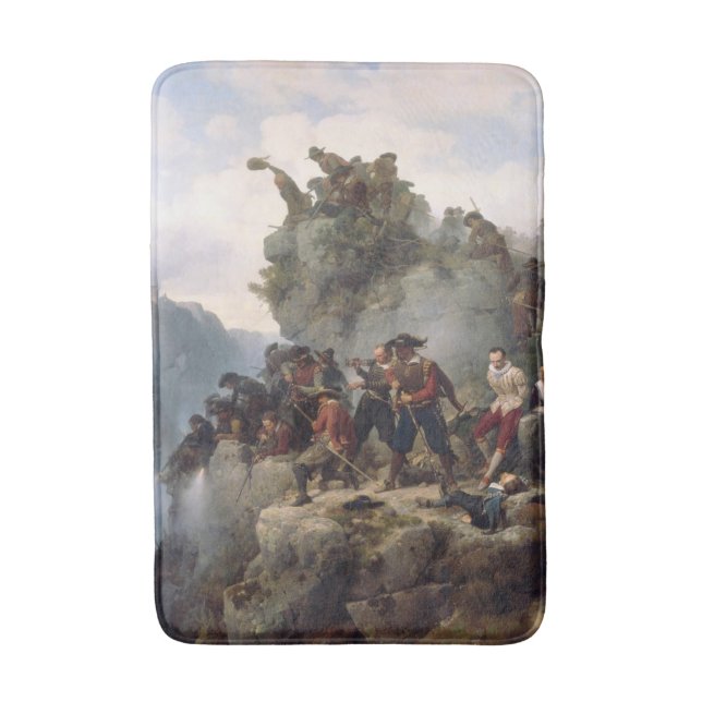 Riflemen Defending a Mountain Pass (Karl Lessing) Bath Mat (Front Vertical)