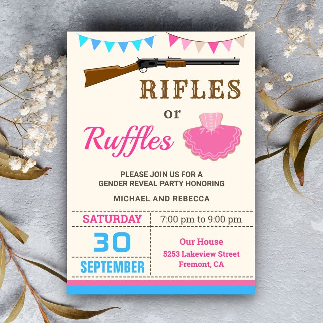 Rifles or Ruffles Gender Reveal Party Invitation (Creator Uploaded)