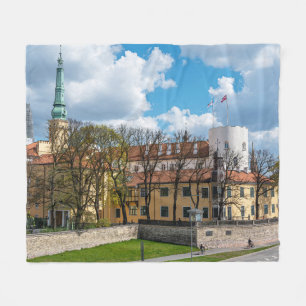 Riga Castle during sunny day in Riga, Latvia Fleece Blanket