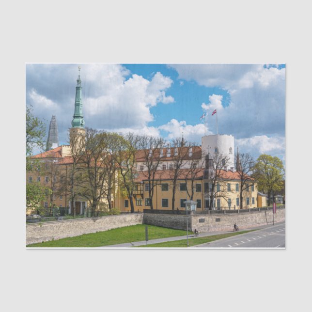 Riga Castle during sunny day in Riga, Latvia Tissue Paper (Front)