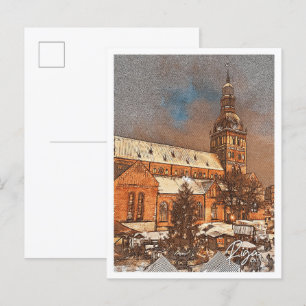 Riga Latvia Colour Pencil City Landscape Postcard