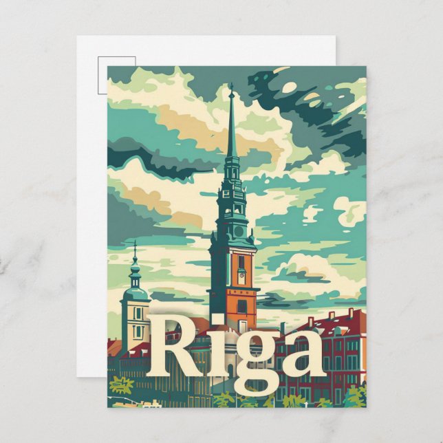 Riga Latvia Vintage Retro Travel Illustration Postcard (Front/Back)