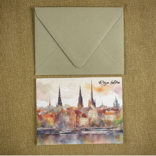 Riga, Latvia Watercolor City View Postcard