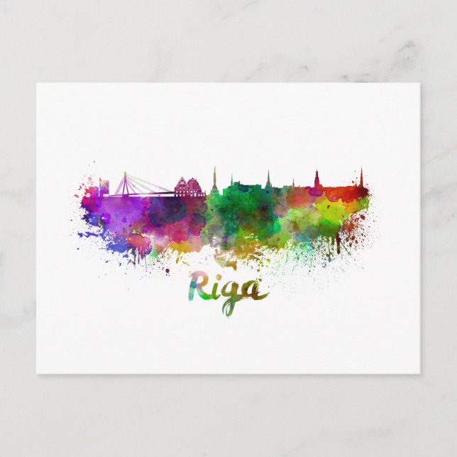 Riga skyline in watercolor postcard (Front)