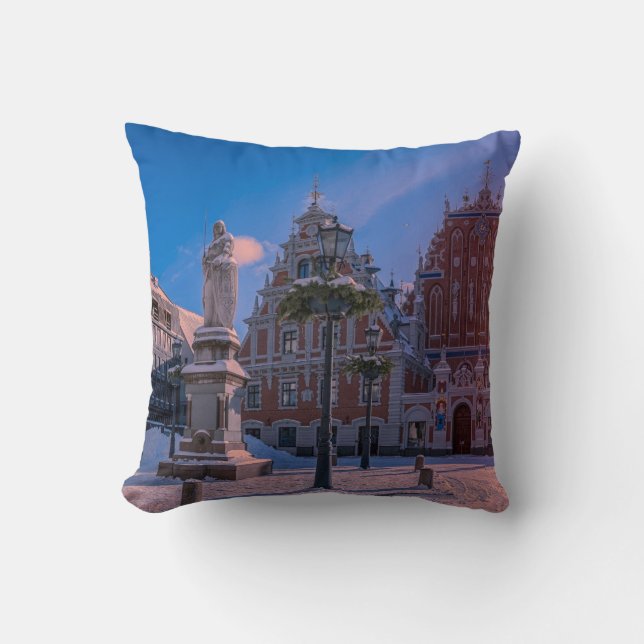 Riga Town Hall Square in winter Cushion (Front)