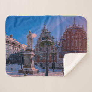 Riga Town Hall Square in winter Sherpa Blanket