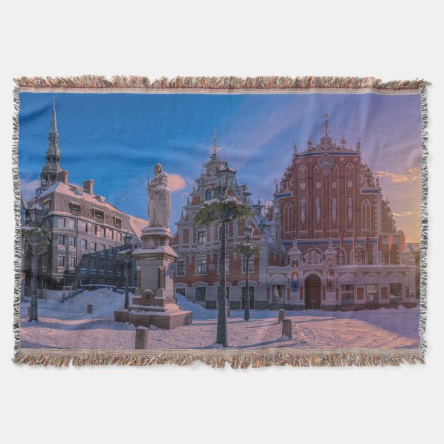 Riga Town Hall Square in winter Throw Blanket (Front)