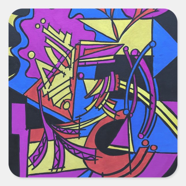 Right Brain Left Brain-Hand Painted Abstract Art Square Sticker (Front)